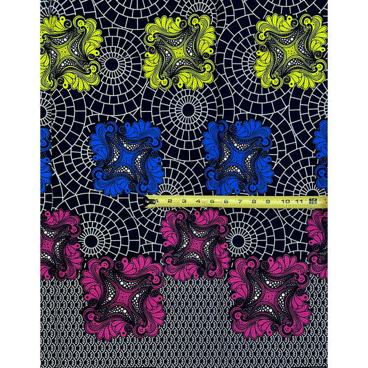 African Print Fabric/Ankara - Purple, Blue, Yellow, Green “Ananse Net" Design, 1 Yard