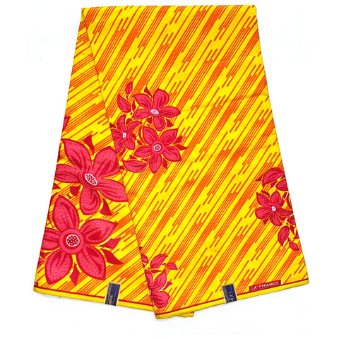 African Print Fabric/ Ankara - Yellow, Pink, Red, Orange "Florally Ekpene" Design, YARD or WHOLESALE