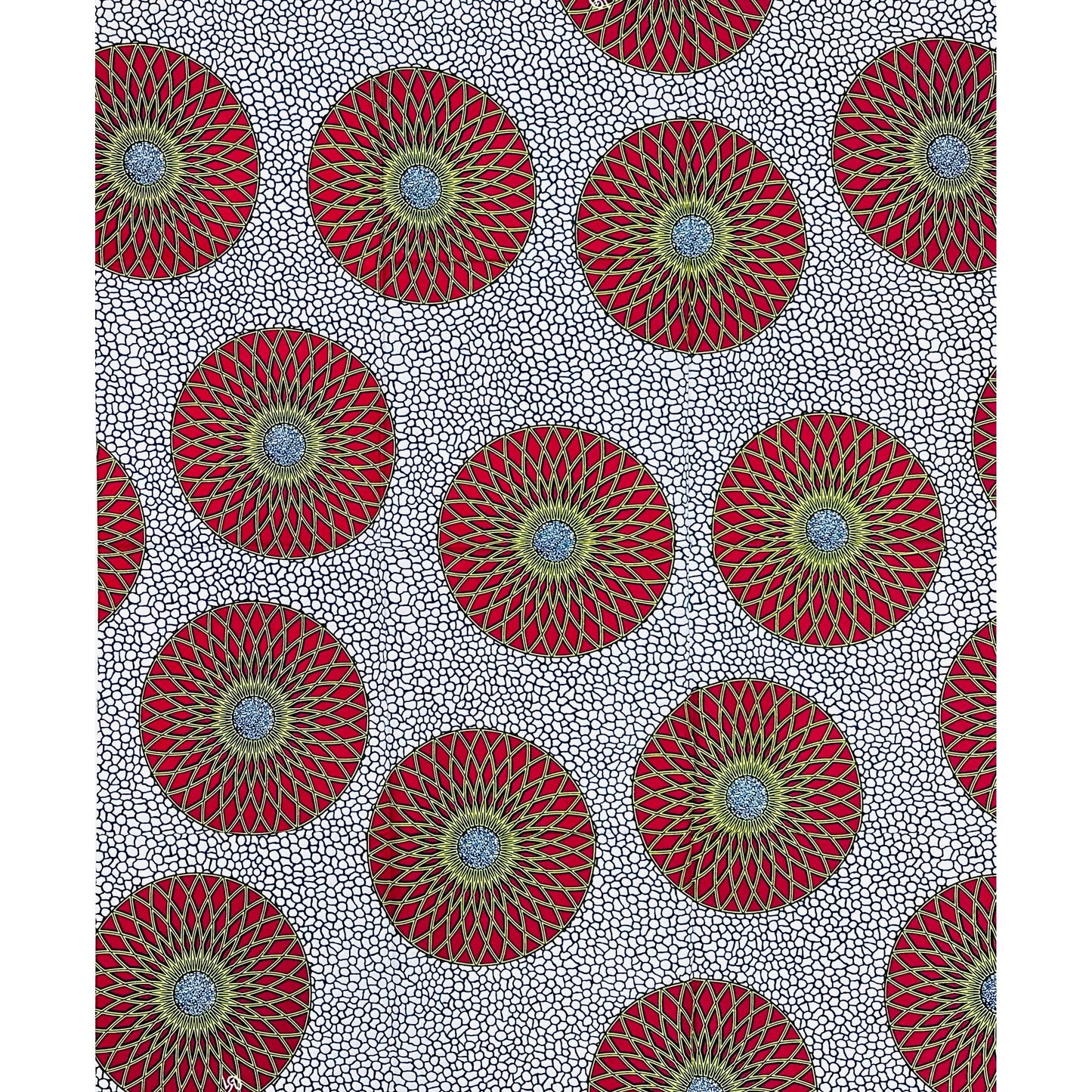 African Print Fabric/ Ankara - Red, Yellow, White "The Family Meeting", 1 YARD