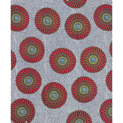 African Print Fabric/ Ankara - Red, Yellow, White "The Family Meeting", 1 YARD