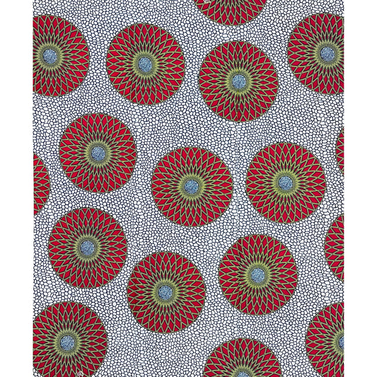 African Print Fabric/ Ankara - Red, Yellow, White "The Family Meeting", 1 YARD