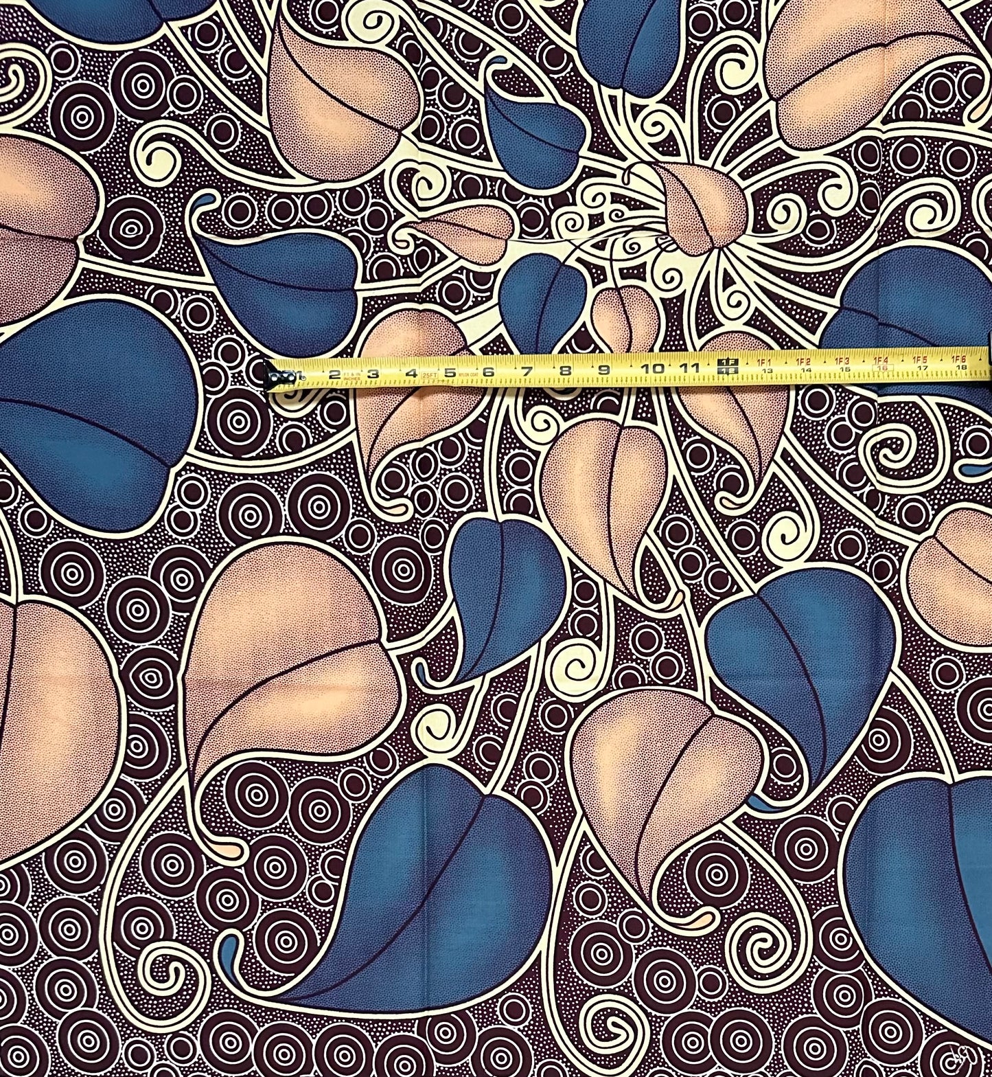 African Print Fabric/ Ankara - Brown, Blue, Beige 'Cadia ', 1 YARD