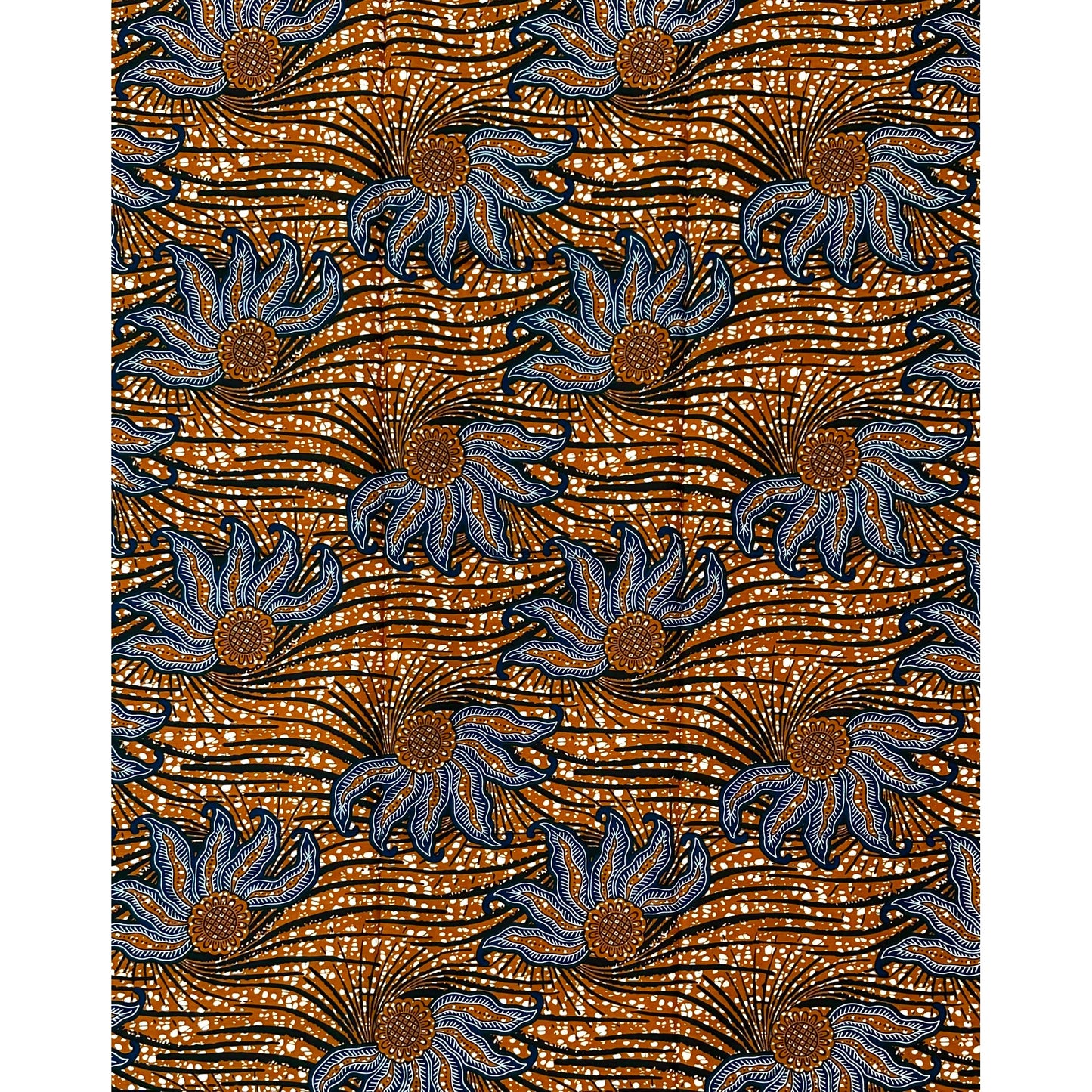 African Print Fabric/ Ankara - Brown, Navy ‘Forward Motion Only' Design, 1 YARD