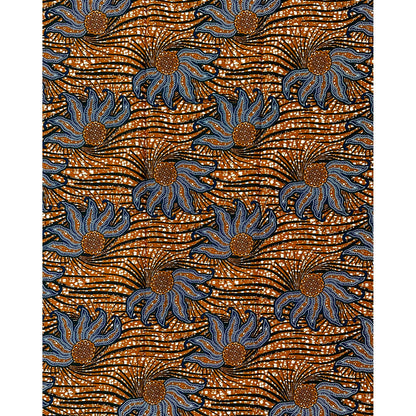 African Print Fabric/ Ankara - Brown, Navy ‘Forward Motion Only' Design, 1 YARD