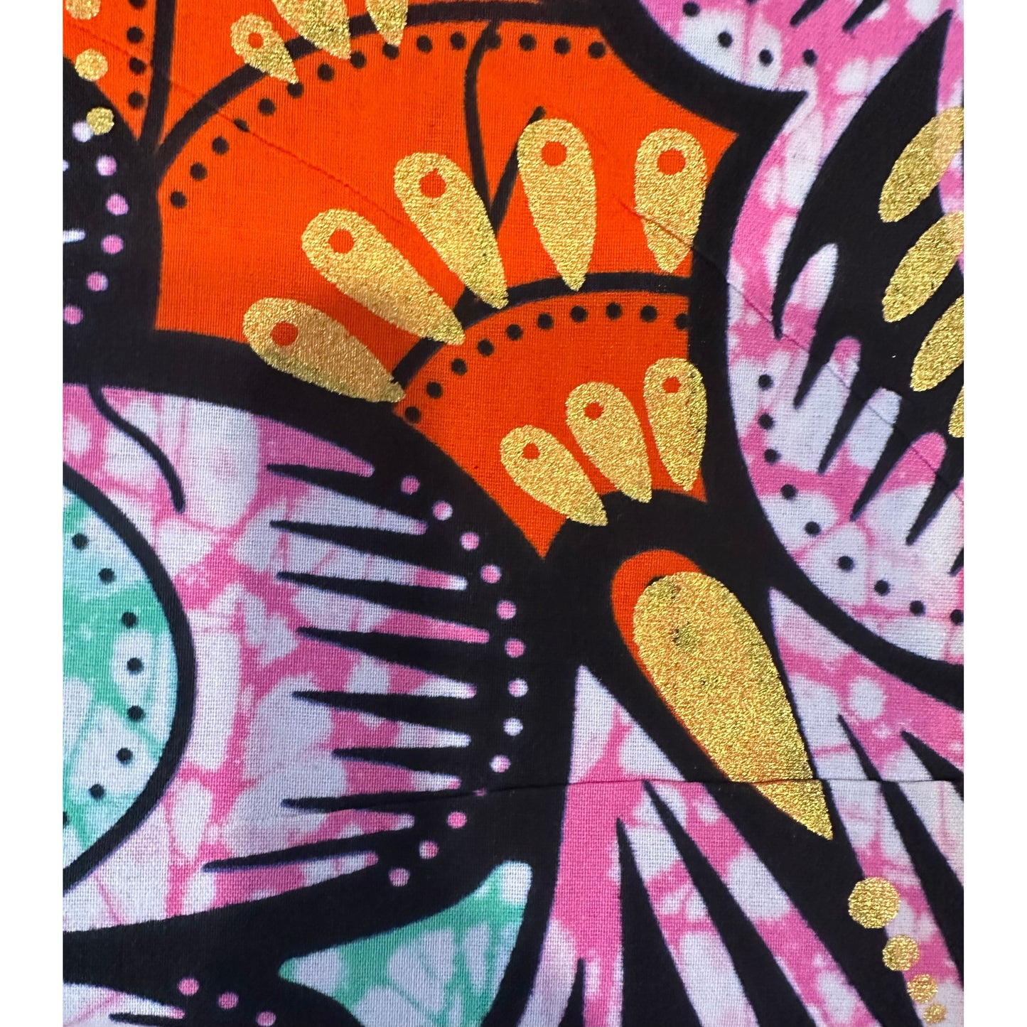 African Print Fabric/ Ankara - Orange, Turquoise, Pink, Shimmering Gold 'Festival of Fireflowers’ YARD or WHOLESALE