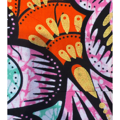 African Print Fabric/ Ankara - Orange, Turquoise, Pink, Shimmering Gold 'Festival of Fireflowers’ YARD or WHOLESALE