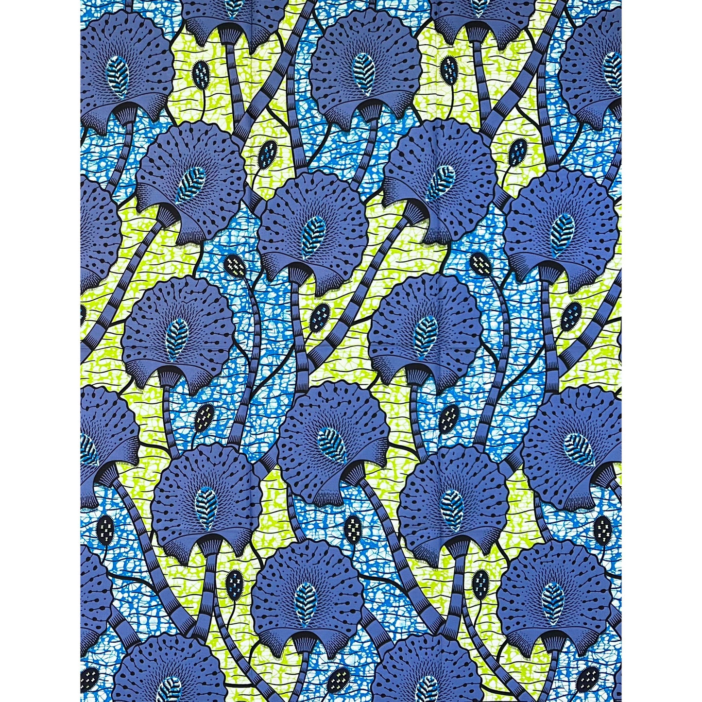 African Print Fabric/ Ankara - Gray, Blue, Green 'Dandy,’ 1 YARD