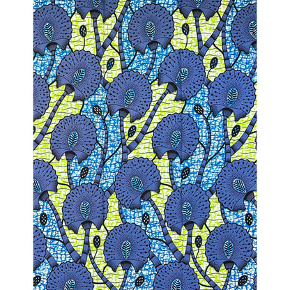 African Print Fabric/ Ankara - Gray, Blue, Green 'Dandy,’ 1 YARD