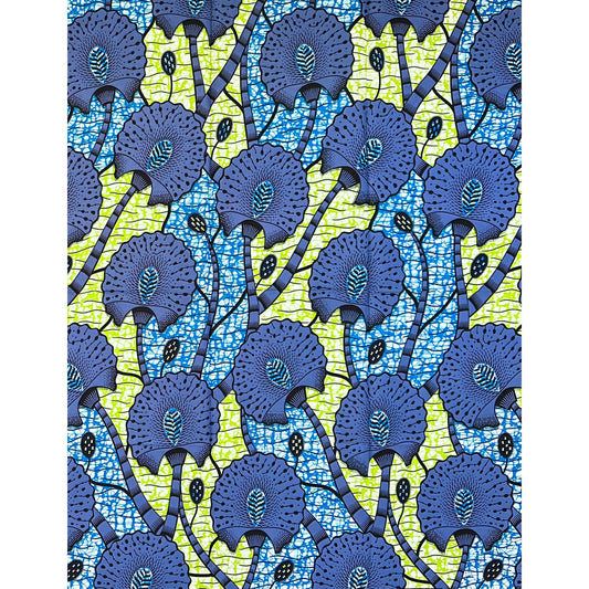 African Print Fabric/ Ankara - Gray, Blue, Green 'Dandy,’ 1 YARD