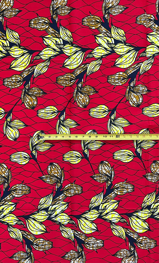 African Print Fabric/ Ankara - Red, Yellow, Brown ‘Intensity,’ 1 YARD