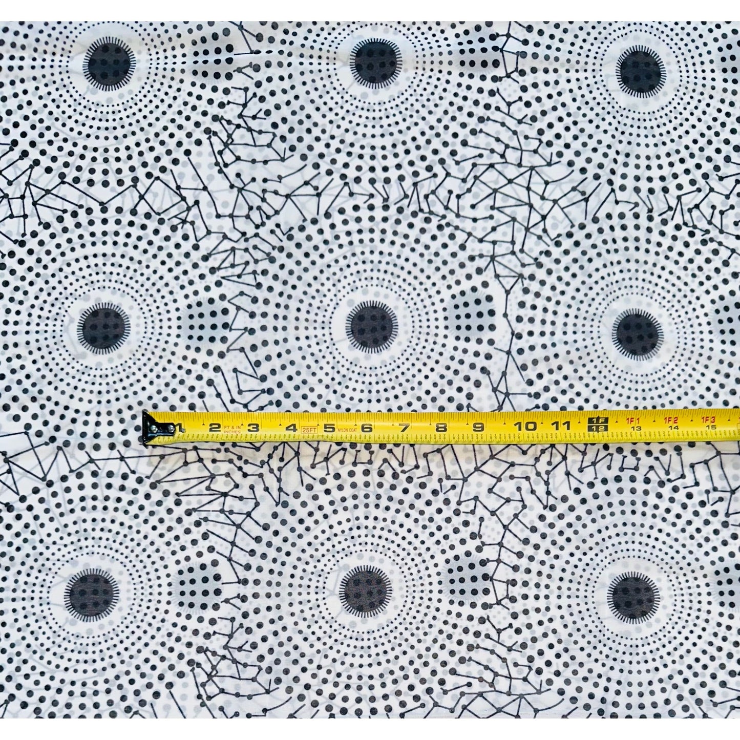 African Print, Chiffon Fabric- Black, White "Bullseye", ~ 2 Yards