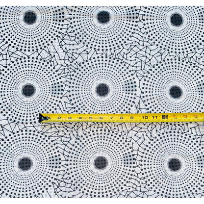 African Print, Chiffon Fabric- Black, White "Bullseye", ~ 2 Yards