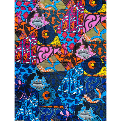 African Fabric/ Ankara - Fuchsia, Orange, Blue, Yellow, Pink 'Kahina' Design, YARD or WHOLESALE