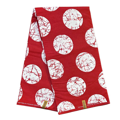 African Print Fabric/ Ankara - Red, White 'Oro of the Moon' Design, YARD or WHOLESALE