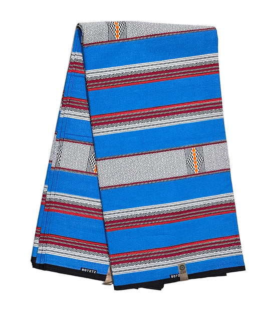 African Print Fabric/ Ankara - Blue, Black, Orange, Red 'Soft Static' Design, YARD or WHOLESALE