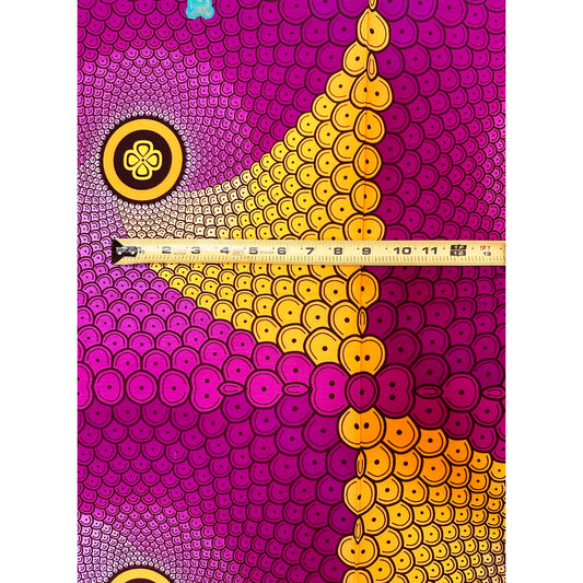 African Fabric/ Ankara - Marigold, Brown 'Magenta Continuum' Design, YARD or WHOLESALE