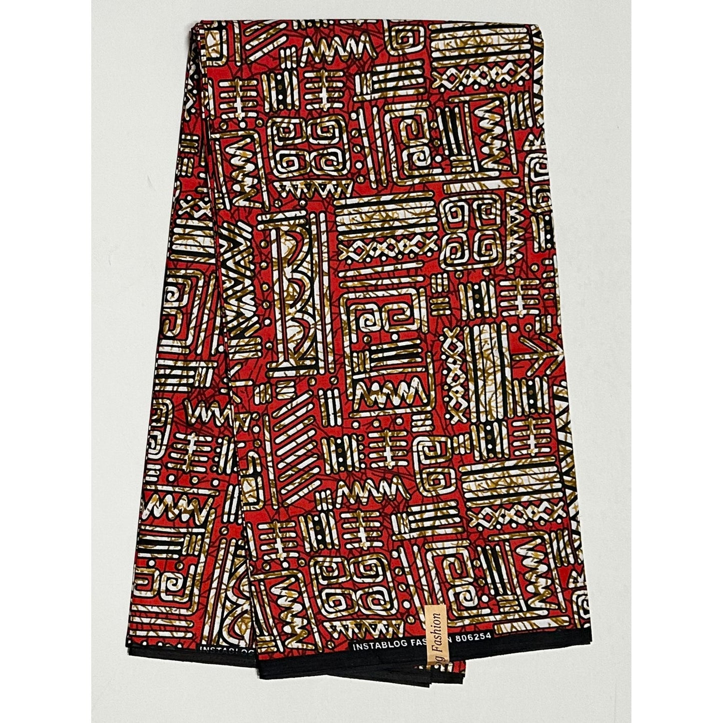African Print Fabric/ Ankara - Red, Brown 'Oba Glyph' Design, YARD or WHOLESALE