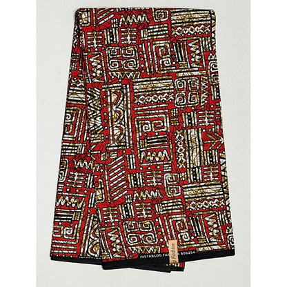 African Print Fabric/ Ankara - Red, Brown 'Oba Glyph' Design, YARD or WHOLESALE