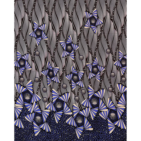 African Print Fabric/Ankara - Beige, Purple, Brown "Ori Flow" Design, Yard