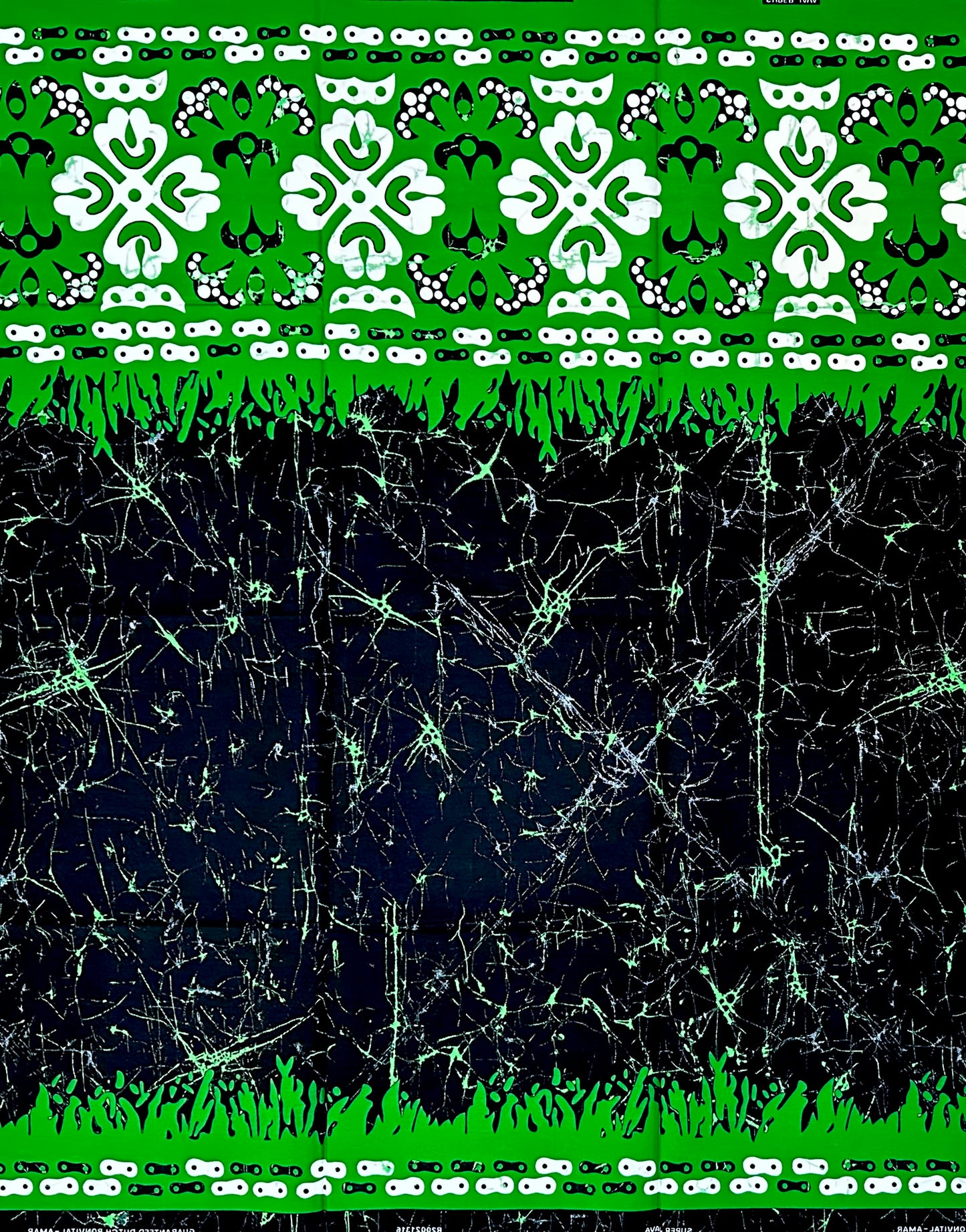 African Print Fabric/ Ankara - Green, Black, Off-White 'Amai Homeland', 1 YARD