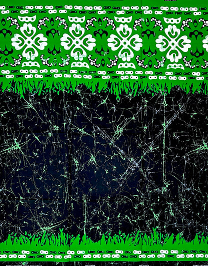 African Print Fabric/ Ankara - Green, Black, Off-White 'Amai Homeland', 1 YARD
