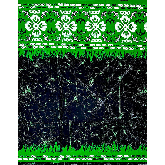 African Print Fabric/ Ankara - Green, Black, Off-White 'Amai Homeland', 1 YARD