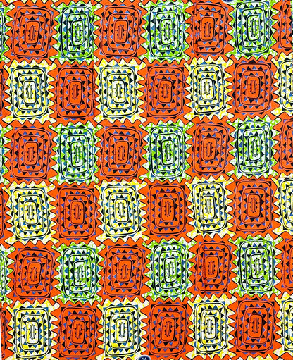 African Print Fabric/ Ankara - Orange, Yellow, Green 'Gold of Timbuktu', YARD or WHOLESALE