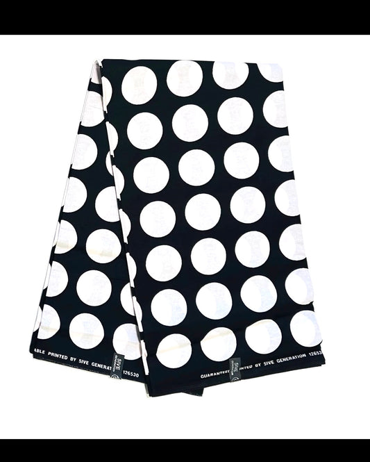 African Print Fabric/ Ankara - Black, White 'Polka Dot' Design, YARD or WHOLESALE