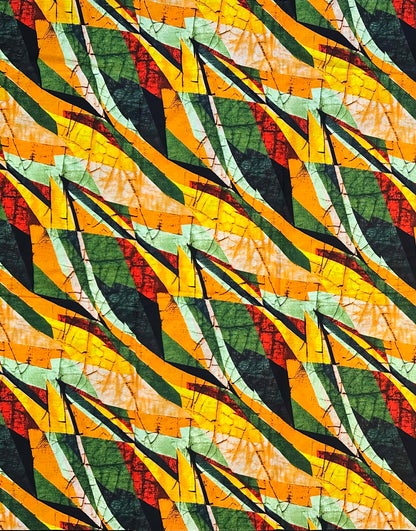 African Print Fabric/ Ankara - Marigold, Orange, Green, Red 'Lyrical' Design, YARD or WHOLESALE