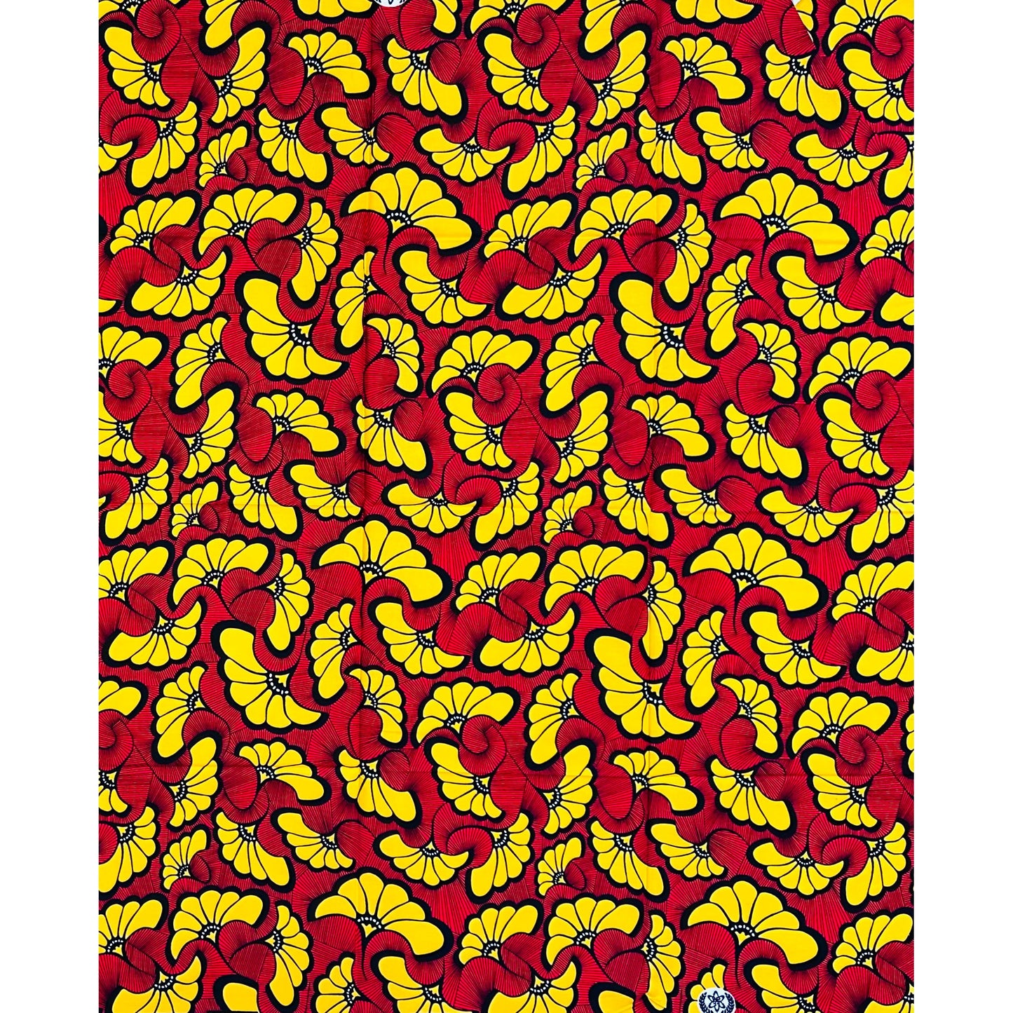 African Print Fabric/Ankara - Red, Marigold 'Hibiscus', 1 YARD