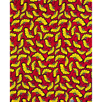 African Print Fabric/Ankara - Red, Marigold 'Hibiscus', 1 YARD