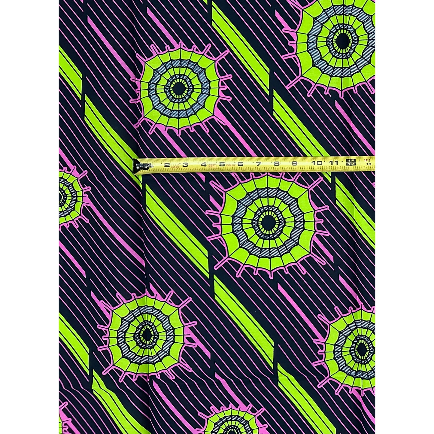 African Print Fabric/ Ankara - Pink, Green, Navy 'Adùn Orbit,’ 1 YARD
