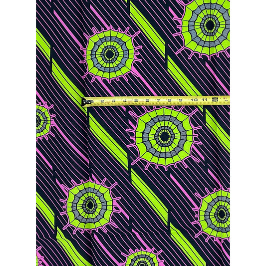 African Print Fabric/ Ankara - Pink, Green, Navy 'Adùn Orbit,’ 1 YARD
