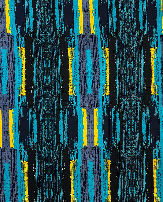African Print Fabric/ Ankara - Shades of Blue, Yellow, Gray 'Strokes of Genius' Design, YARD or WHOLESALE