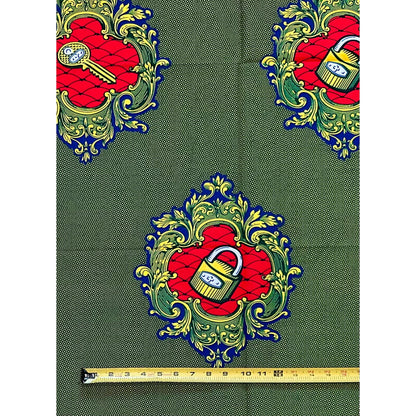 African Print Fabric/ Ankara - Yellow, Red, Blue ‘Key to My Heart' Design, YARD