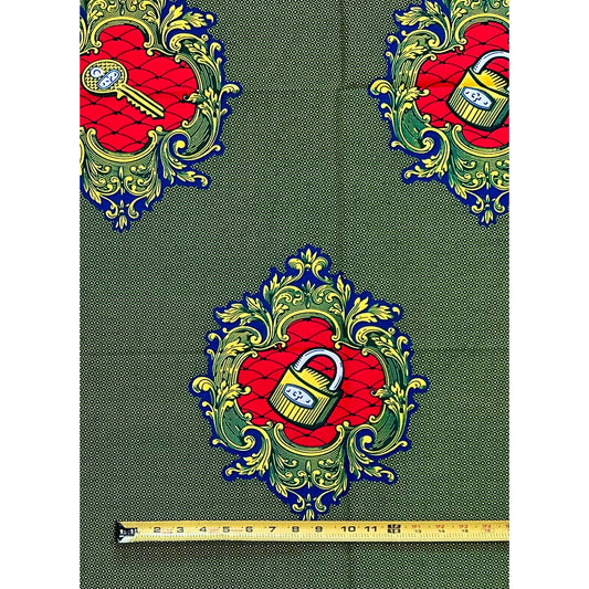 African Print Fabric/ Ankara - Yellow, Red, Blue ‘Key to My Heart' Design, YARD