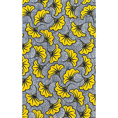 African Print Fabric/ Ankara - Gray, Yellow 'Jubilee', YARD or WHOLESALE