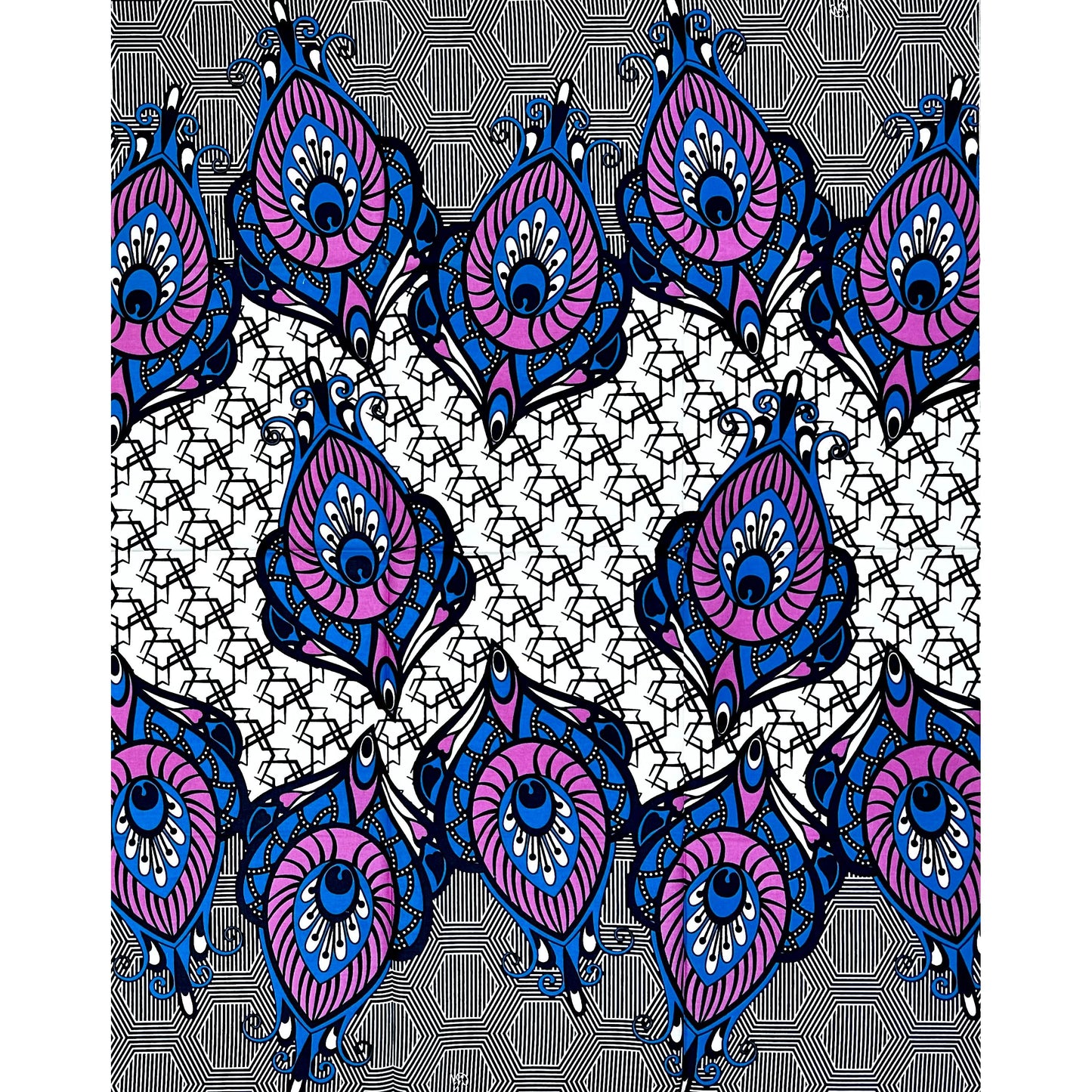 African Print Fabric/ Ankara - Purple, Blue, Cream ‘Chima Luxe' Design, 1 YARD