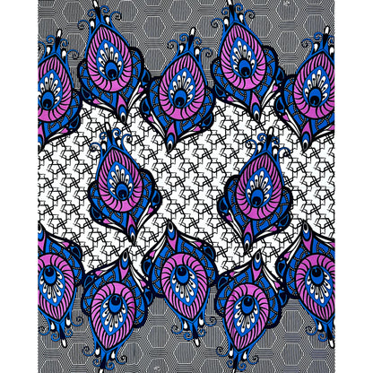 African Print Fabric/ Ankara - Purple, Blue, Cream ‘Chima Luxe' Design, 1 YARD