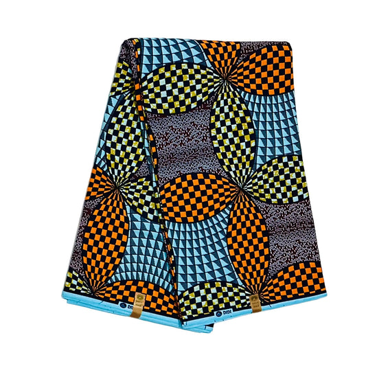 African Print Fabric/ Ankara - Blue, Orange, Brown "Mama Put It On Hold", Yard or Wholesale