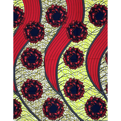 African Print Fabric/ Ankara - Brown, Red, Yellow 'Gist Queen', 1 YARD