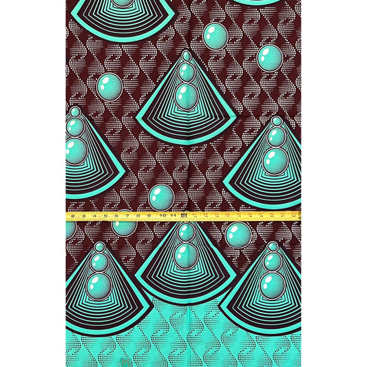 African Fabric/ Ankara - Turquoise, Brown "Stand Firm", 1 YARD