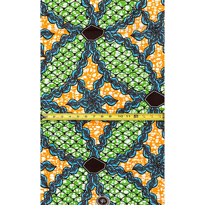 African Print Fabric/ Ankara - Green, Orange, Blue, Brown ‘In Unity' Design, 1 YARD