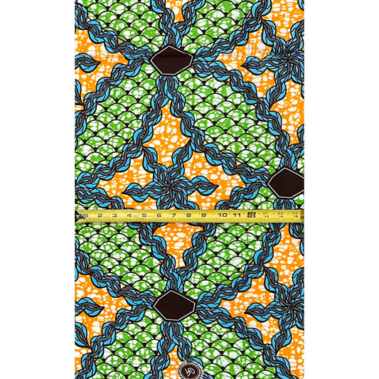African Print Fabric/ Ankara - Green, Orange, Blue, Brown ‘In Unity' Design, 1 YARD