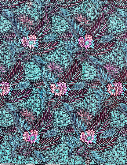 African Print Fabric/ Ankara - Purple, Blue, Pink, Mint Green ‘Out of Office Forever' Design, 1 YARD
