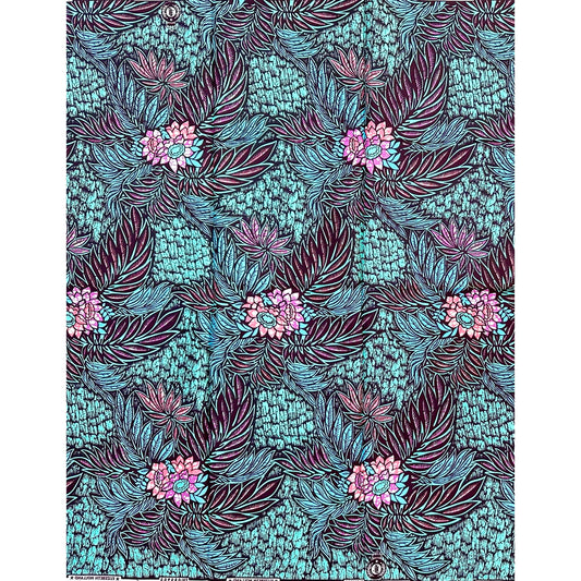 African Print Fabric/ Ankara - Purple, Blue, Pink, Mint Green ‘Out of Office Forever' Design, 1 YARD