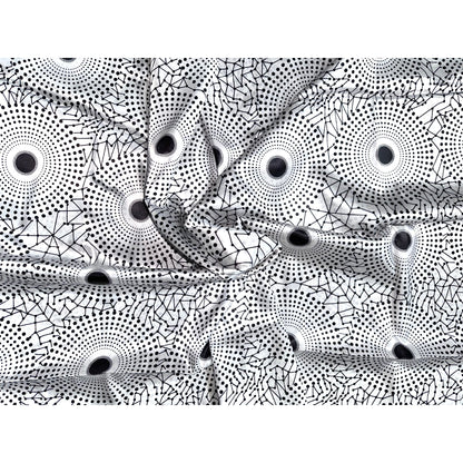African Print, Satin Fabric- Black, White "Bullseye", Yard or Wholesale