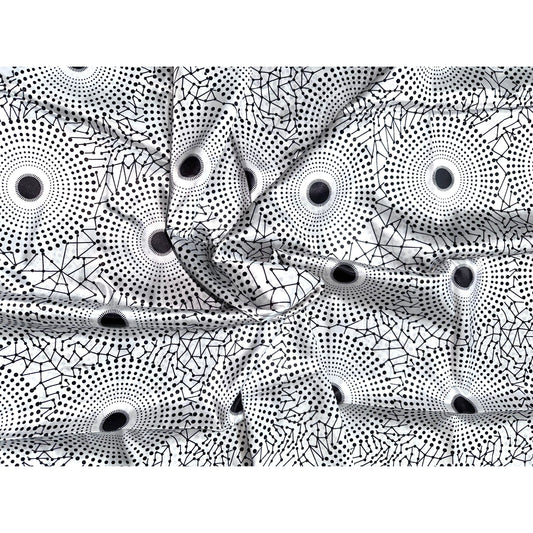 African Print, Satin Fabric- Black, White "Bullseye", Yard or Wholesale