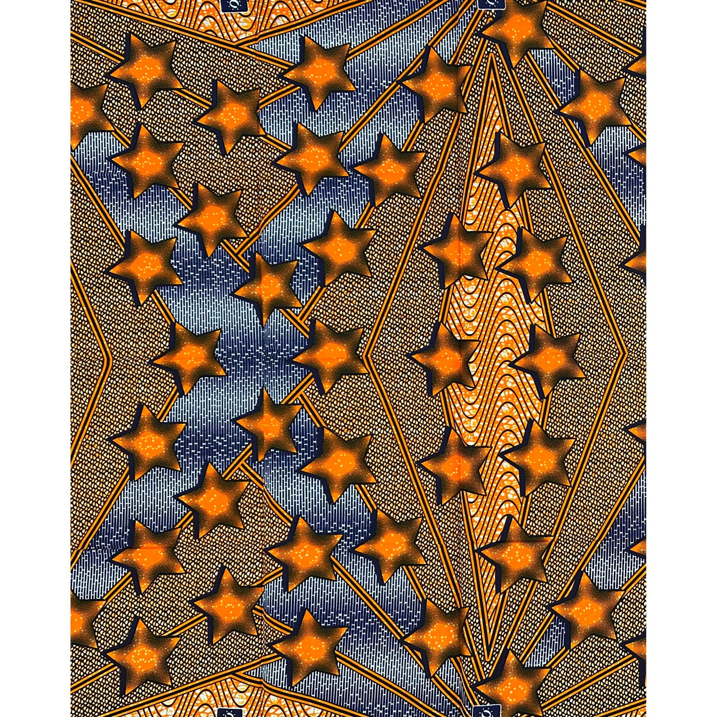 African Print Fabric/ Ankara - Orange, Blue ‘Guiding Star' Design, 1 YARD