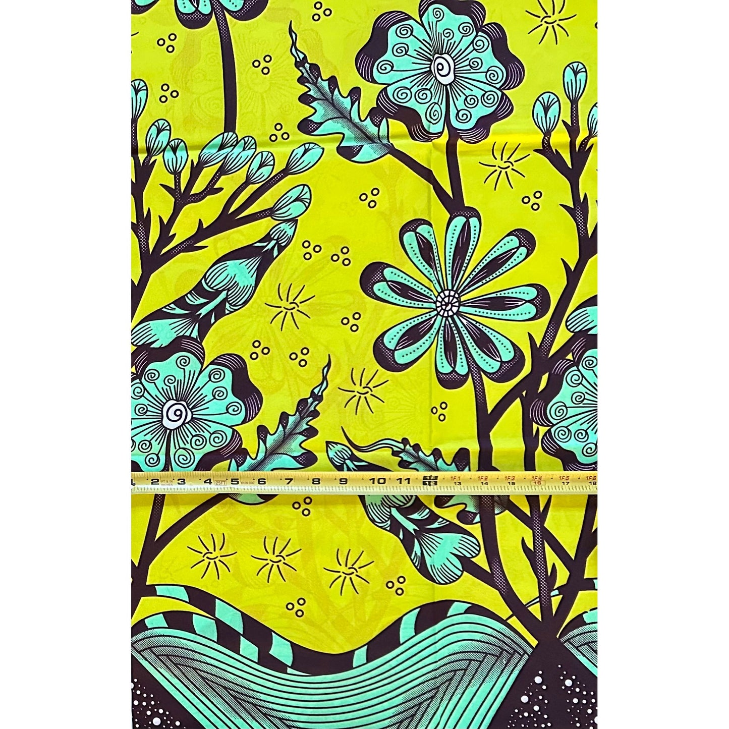 African Print Fabric/ Ankara - Shades of Green, Brown ‘Joy Grows Here' Design, 1 YARD